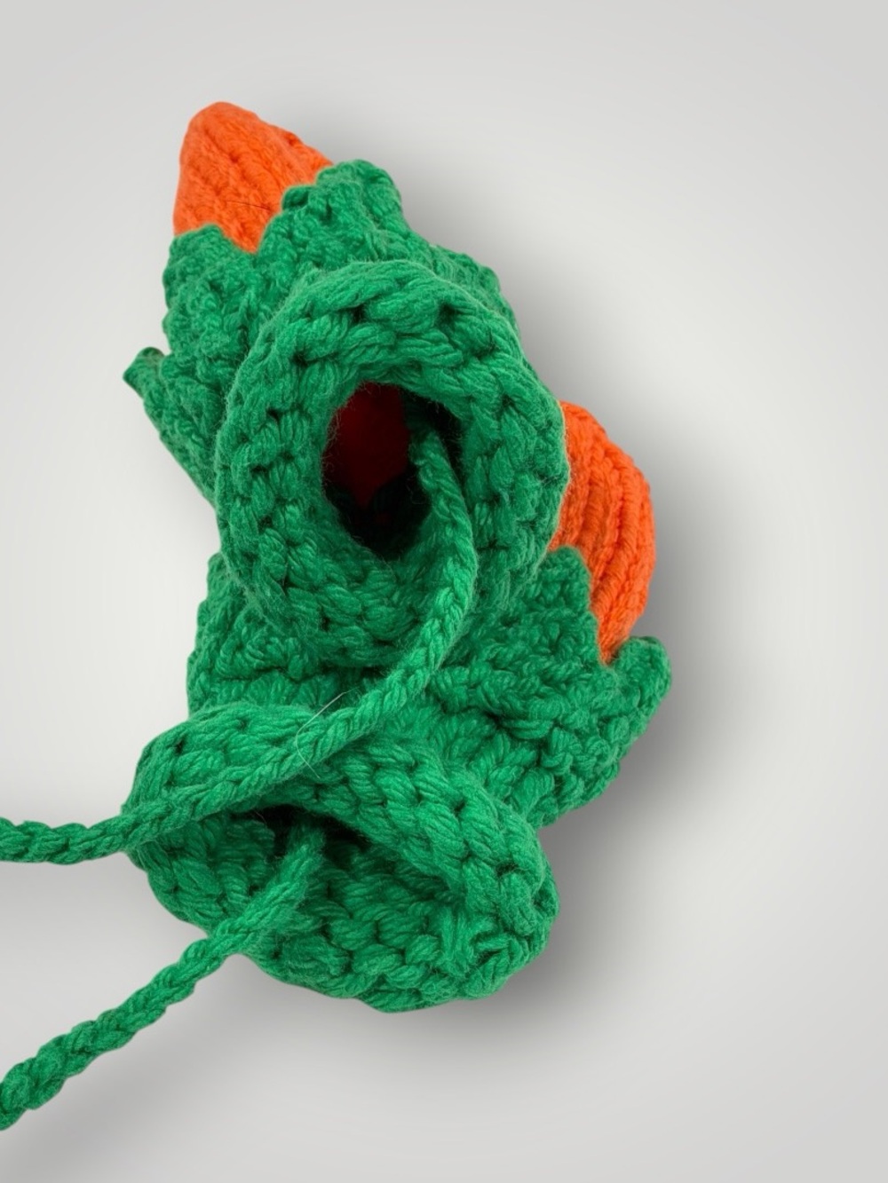 Hand-Knit Orange & Green Kids Mittens with Attached String  0-12 Months - Picture 6 of 10